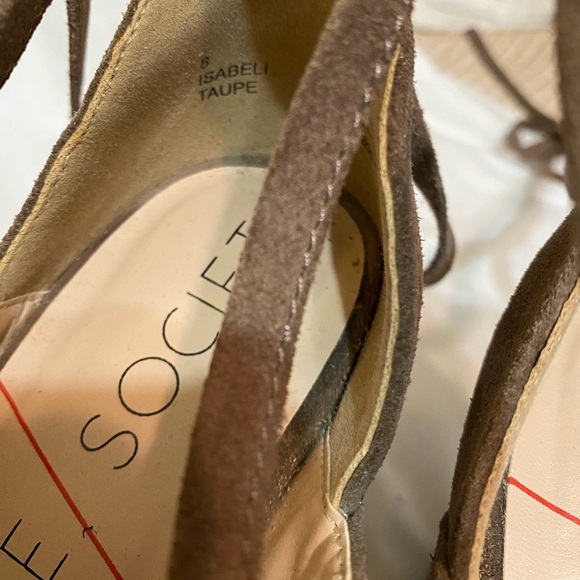 Sole Society Brown Suede Leather Ankle Wrap Closed Toe Chunky Heels - Picture 5 of 10